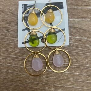 Anthropologie three stone gold dangle drop earrings
